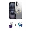 MARSİLYAN™- iPhone 16 Kılıf Eksen Minimal Özel Seri - Siyah 3D Antistatik Seramik Nano Ekran Koruyucu + Siyah Bilvis Titan Kamera Lens