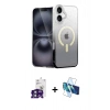 MARSİLYAN™- iPhone 16 Kılıf Eksen Minimal Özel Seri - Siyah 3D Antistatik Seramik Nano Ekran Koruyucu + Yeşil Bilvis Titan Kamera Lens
