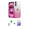 MARSİLYAN™- iPhone 16 Kılıf Eksen Minimal Özel Seri - Siyah Bilvis 5in1 5D Magic Hayalet Cam Ekran Koruyucu + Raze Metal Kamera Lens - BZ