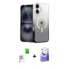 MARSİLYAN™- iPhone 16 Kılıf Eksen Minimal Özel Seri - Siyah Bilvis 5in1 5D Magic Hayalet Cam Ekran Koruyucu + Raze Metal Kamera Lens - BZ