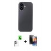 MARSİLYAN™- iPhone 16 Kılıf Eksen Prime - Siyah 3D Antistatik Mat Seramik Nano Ekran Koruyucu + Raze Metal Kamera Lens - BZ