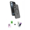 MARSİLYAN™- iPhone 16 Kılıf İz Işık Koleksiyonu - Şeffaf Pasifik Cam Ekran Koruyucu + Raze Metal Kamera Lens - PE
