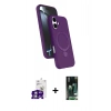 MARSİLYAN™- iPhone 16 Kılıf İz Işık Koleksiyonu - Siyah 360 Mat Full Body Arka Koruyucu + Gümüş Bilvis Titan Kamera Lens