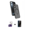 MARSİLYAN™- iPhone 16 Kılıf İz Işık Koleksiyonu - Siyah 3D Antistatik Hayalet Cam Ekran Koruyucu + Bilvis Titan Kamera Lens - YL