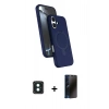 MARSİLYAN™- iPhone 16 Kılıf İz Işık Koleksiyonu - Siyah 3D Antistatik Hayalet Cam Ekran Koruyucu + PVD Metal Kamera Lens - YL