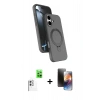 MARSİLYAN™- iPhone 16 Kılıf İz Işık Koleksiyonu - Siyah 3D Antistatik Mat Seramik Nano Ekran Koruyucu + Raze Metal Kamera Lens - BZ