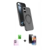 MARSİLYAN™- iPhone 16 Kılıf İz Işık Koleksiyonu - Siyah 3D Antistatik Mat Seramik Nano Ekran Koruyucu + Raze Metal Kamera Lens - PE