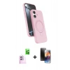 MARSİLYAN™- iPhone 16 Kılıf İz Işık Koleksiyonu - Siyah 3D Antistatik Mat Seramik Nano Ekran Koruyucu + Raze Metal Kamera Lens - PE