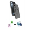MARSİLYAN™- iPhone 16 Kılıf İz Işık Koleksiyonu - Siyah 3D Antistatik Seramik Nano Ekran Koruyucu + Raze Metal Kamera Lens - PE