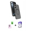 MARSİLYAN™- iPhone 16 Kılıf İz Işık Koleksiyonu - Siyah Bilvis 5in1 3D Magic Cam Ekran Koruyucu + Raze Metal Kamera Lens - PE