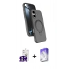 MARSİLYAN™- iPhone 16 Kılıf İz Işık Koleksiyonu - Siyah Bilvis 5in1 3D Magic Cam Ekran Koruyucu + Siyah Bilvis Titan Kamera Lens