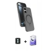 MARSİLYAN™- iPhone 16 Kılıf İz Işık Koleksiyonu - Siyah Bilvis 5in1 5D Magic Hayalet Cam Ekran Koruyucu + PVD Metal Kamera Lens - YL