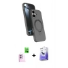 MARSİLYAN™- iPhone 16 Kılıf İz Işık Koleksiyonu - Siyah Bilvis 5in1 5D Magic Hayalet Cam Ekran Koruyucu + Raze Metal Kamera Lens - PE