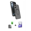 MARSİLYAN™- iPhone 16 Kılıf İz Işık Koleksiyonu - Siyah Bilvis 5in1 5D Magic Hayalet Cam Ekran Koruyucu + Raze Metal Kamera Lens - SH