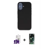 MARSİLYAN™- iPhone 16 Kılıf Kıvılcım Çizgi Serisi - Siyah 360 Mat Full Body Arka Koruyucu + Bilvis Titan Kamera Lens - GS
