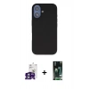 MARSİLYAN™- iPhone 16 Kılıf Kıvılcım Çizgi Serisi - Siyah 360 Mat Full Body Arka Koruyucu + Bilvis Titan Kamera Lens - YL