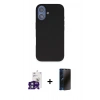 MARSİLYAN™- iPhone 16 Kılıf Kıvılcım Çizgi Serisi - Siyah 3D Antistatik Hayalet Cam Ekran Koruyucu + Bilvis Titan Kamera Lens - YL
