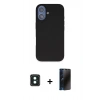 MARSİLYAN™- iPhone 16 Kılıf Kıvılcım Çizgi Serisi - Siyah 3D Antistatik Hayalet Cam Ekran Koruyucu + PVD Metal Kamera Lens - YL