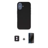 MARSİLYAN™- iPhone 16 Kılıf Kıvılcım Çizgi Serisi - Siyah 3D Antistatik Hayalet Cam Ekran Koruyucu + PVD Metal Kamera Lens - PE