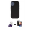 MARSİLYAN™- iPhone 16 Kılıf Kıvılcım Çizgi Serisi - Siyah 3D Antistatik Mat Seramik Nano Ekran Koruyucu + Bilvis Titan Kamera Lens - YL