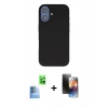 MARSİLYAN™- iPhone 16 Kılıf Kıvılcım Çizgi Serisi - Siyah 3D Antistatik Mat Seramik Nano Ekran Koruyucu + Raze Metal Kamera Lens - LT