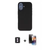 MARSİLYAN™- iPhone 16 Kılıf Kıvılcım Çizgi Serisi - Siyah 3D Antistatik Mat Seramik Nano Ekran Koruyucu + Pembe PVD Metal Kamera Lens