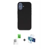 MARSİLYAN™- iPhone 16 Kılıf Kıvılcım Çizgi Serisi - Siyah 3D Antistatik Seramik Nano Ekran Koruyucu + Raze Metal Kamera Lens - BZ