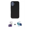 MARSİLYAN™- iPhone 16 Kılıf Kıvılcım Çizgi Serisi - Siyah 3D Antistatik Seramik Nano Ekran Koruyucu + Bilvis Titan Kamera Lens - YL
