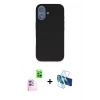 MARSİLYAN™- iPhone 16 Kılıf Kıvılcım Çizgi Serisi - Siyah 3D Antistatik Seramik Nano Ekran Koruyucu + Pembe Raze Metal Kamera Lens