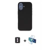 MARSİLYAN™- iPhone 16 Kılıf Kıvılcım Çizgi Serisi - Siyah 3D Antistatik Seramik Nano Ekran Koruyucu + PVD Metal Kamera Lens - PE