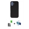 MARSİLYAN™- iPhone 16 Kılıf Kıvılcım Çizgi Serisi - Siyah 3D Antistatik Seramik Nano Ekran Koruyucu + Raze Metal Kamera Lens - SH