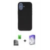 MARSİLYAN™- iPhone 16 Kılıf Kıvılcım Çizgi Serisi - Siyah Bilvis 5in1 3D Magic Cam Ekran Koruyucu + Raze Metal Kamera Lens - SH