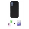 MARSİLYAN™- iPhone 16 Kılıf Kıvılcım Çizgi Serisi - Siyah Bilvis 5in1 5D Magic Hayalet Cam Ekran Koruyucu + Pembe Raze Metal Kamera Lens