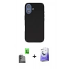 MARSİLYAN™- iPhone 16 Kılıf Kıvılcım Çizgi Serisi - Siyah Bilvis 5in1 5D Magic Hayalet Cam Ekran Koruyucu + Raze Metal Kamera Lens - SH