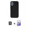 MARSİLYAN™- iPhone 16 Kılıf Kıvılcım Çizgi Serisi - Siyah Bilvis 5in1 5D Magic Hayalet Cam Ekran Koruyucu + PVD Metal Kamera Lens - MI