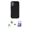 MARSİLYAN™- iPhone 16 Kılıf Kıvılcım Çizgi Serisi - Siyah Bilvis 5in1 5D Magic Hayalet Cam Ekran Koruyucu + Raze Metal Kamera Lens - BZ