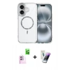 MARSİLYAN™- iPhone 16 Kılıf Kıvılcım Form Prime - Şeffaf Pasifik Cam Ekran Koruyucu + Pembe Raze Metal Kamera Lens