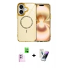 MARSİLYAN™- iPhone 16 Kılıf Kıvılcım Form Prime - Şeffaf Pasifik Cam Ekran Koruyucu + Raze Metal Kamera Lens - PE