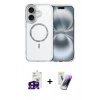 MARSİLYAN™- iPhone 16 Kılıf Kıvılcım Form Prime - Şeffaf Pasifik Cam Ekran Koruyucu + Siyah Bilvis Titan Kamera Lens