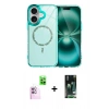 MARSİLYAN™- iPhone 16 Kılıf Kıvılcım Form Prime - Siyah 360 Mat Full Body Arka Koruyucu + Pembe Raze Metal Kamera Lens