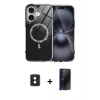 MARSİLYAN™- iPhone 16 Kılıf Kıvılcım Form Prime - Siyah 3D Antistatik Hayalet Cam Ekran Koruyucu + PVD Metal Kamera Lens - YL