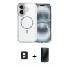MARSİLYAN™- iPhone 16 Kılıf Kıvılcım Form Prime - Siyah 3D Antistatik Hayalet Cam Ekran Koruyucu + PVD Metal Kamera Lens - YL