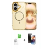 MARSİLYAN™- iPhone 16 Kılıf Kıvılcım Form Prime - Siyah 3D Antistatik Mat Seramik Nano Ekran Koruyucu + Beyaz Raze Metal Kamera Lens