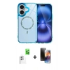 MARSİLYAN™- iPhone 16 Kılıf Kıvılcım Form Prime - Siyah 3D Antistatik Mat Seramik Nano Ekran Koruyucu + Beyaz Raze Metal Kamera Lens