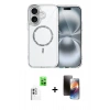 MARSİLYAN™- iPhone 16 Kılıf Kıvılcım Form Prime - Siyah 3D Antistatik Mat Seramik Nano Ekran Koruyucu + Beyaz Raze Metal Kamera Lens