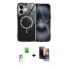 MARSİLYAN™- iPhone 16 Kılıf Kıvılcım Form Prime - Siyah 3D Antistatik Mat Seramik Nano Ekran Koruyucu + Beyaz Raze Metal Kamera Lens