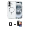 MARSİLYAN™- iPhone 16 Kılıf Kıvılcım Form Prime - Siyah 3D Antistatik Mat Seramik Nano Ekran Koruyucu + Pembe PVD Metal Kamera Lens