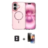MARSİLYAN™- iPhone 16 Kılıf Kıvılcım Form Prime - Siyah 3D Antistatik Mat Seramik Nano Ekran Koruyucu + Pembe PVD Metal Kamera Lens