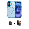 MARSİLYAN™- iPhone 16 Kılıf Kıvılcım Form Prime - Siyah 3D Antistatik Mat Seramik Nano Ekran Koruyucu + Pembe PVD Metal Kamera Lens