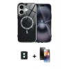 MARSİLYAN™- iPhone 16 Kılıf Kıvılcım Form Prime - Siyah 3D Antistatik Mat Seramik Nano Ekran Koruyucu + Yeşil PVD Metal Kamera Lens
